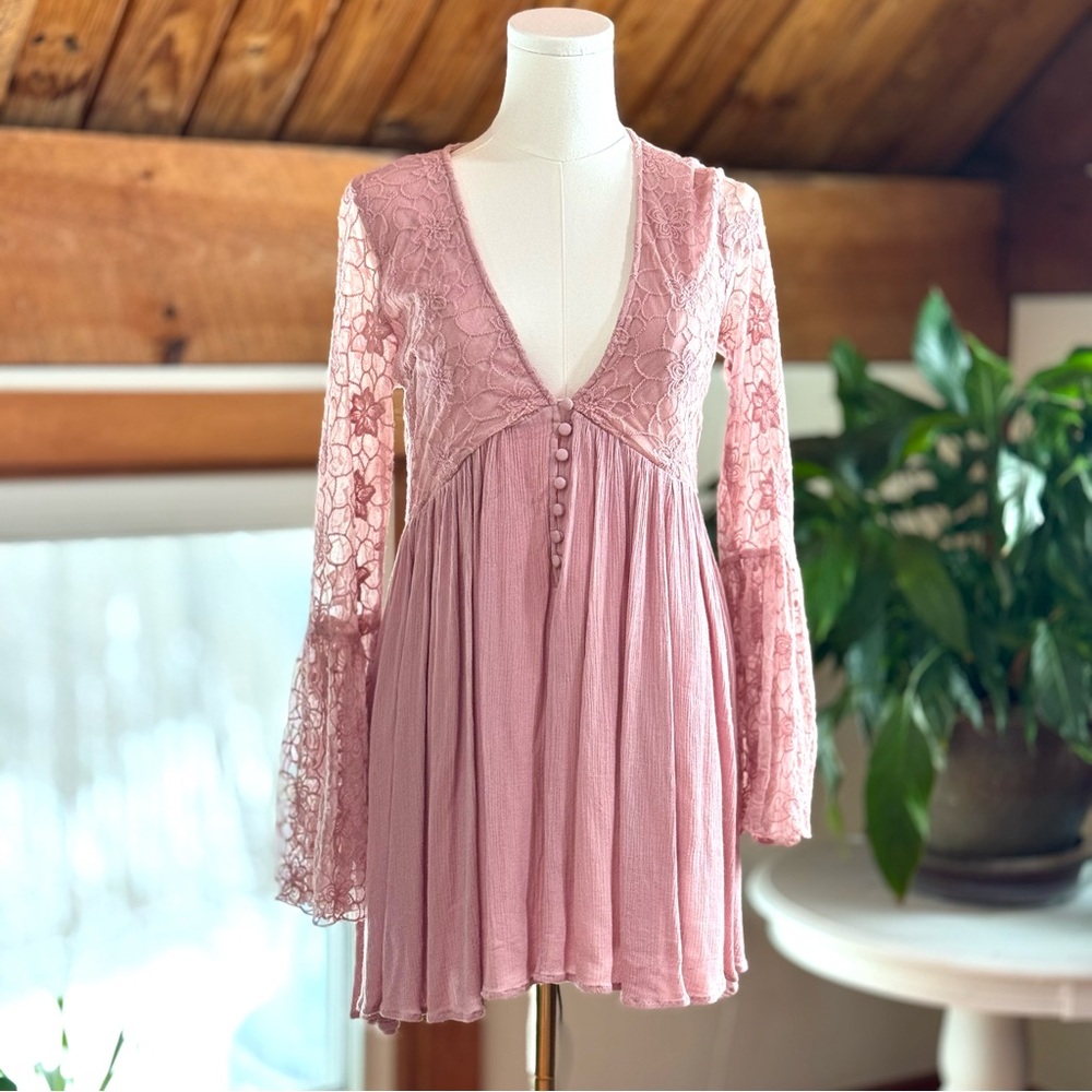 ILLA ILLA Lace Plunge Neck Pink Top